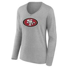 San Francisco 49ers Women's Primary Team Logo Long Sleeve V-Neck T-Shirt - Heather Gray - NFL