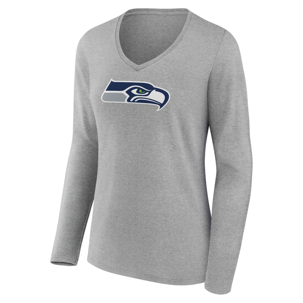Seattle Seahawks Women's Primary Team Logo Long Sleeve V-Neck T-Shirt - Heather Gray - NFL