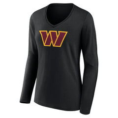 Washington Commanders Women's Primary Team Logo Long Sleeve V-Neck T-Shirt - Black - NFL