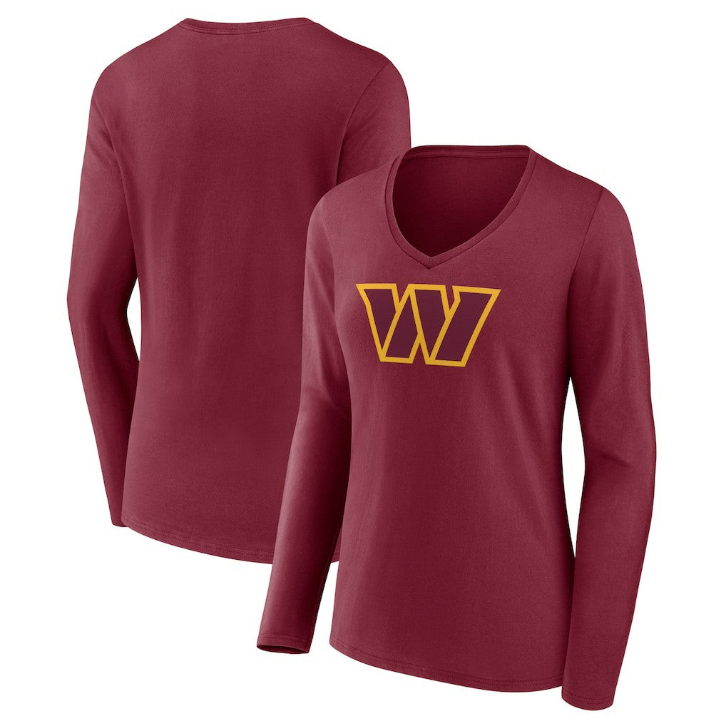 Washington Commanders Women's Primary Team Logo Long Sleeve V-Neck T-Shirt - Burgundy - NFL