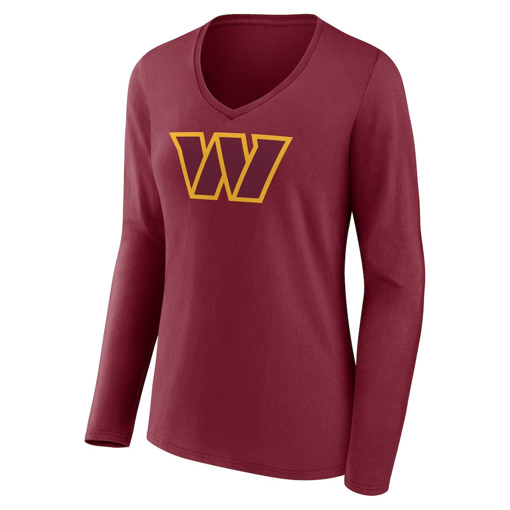 Washington Commanders Women's Primary Team Logo Long Sleeve V-Neck T-Shirt - Burgundy - NFL
