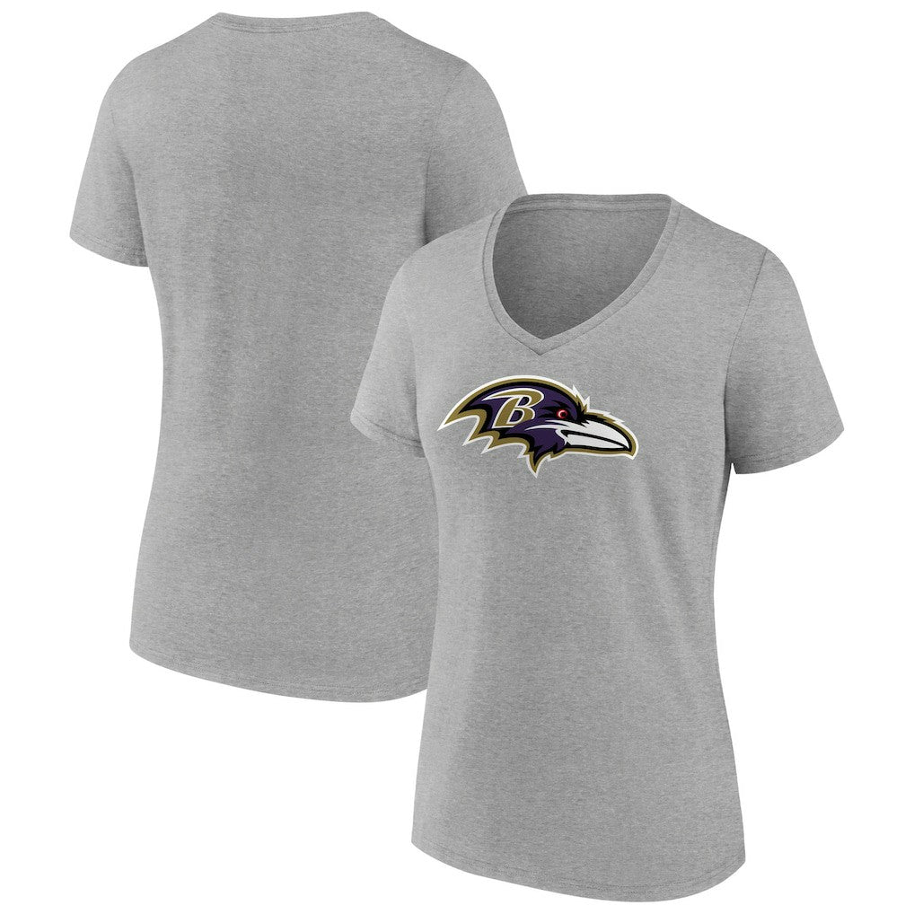 Baltimore Ravens Women's Primary Team Logo V-Neck T-Shirt - Heather Gray - NFL