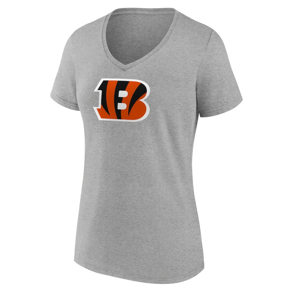 Cincinnati Bengals Women's Primary Team Logo V-Neck T-Shirt - Heather Gray - NFL