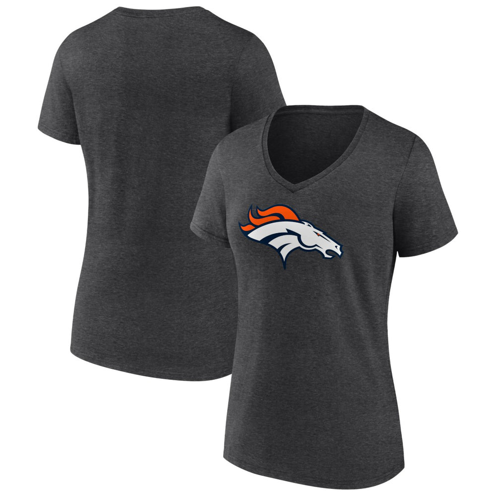 Denver Broncos Women's Primary Team Logo V-Neck T-Shirt - Charcoal - NFL