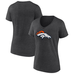 Denver Broncos Women's Primary Team Logo V-Neck T-Shirt - Charcoal - NFL