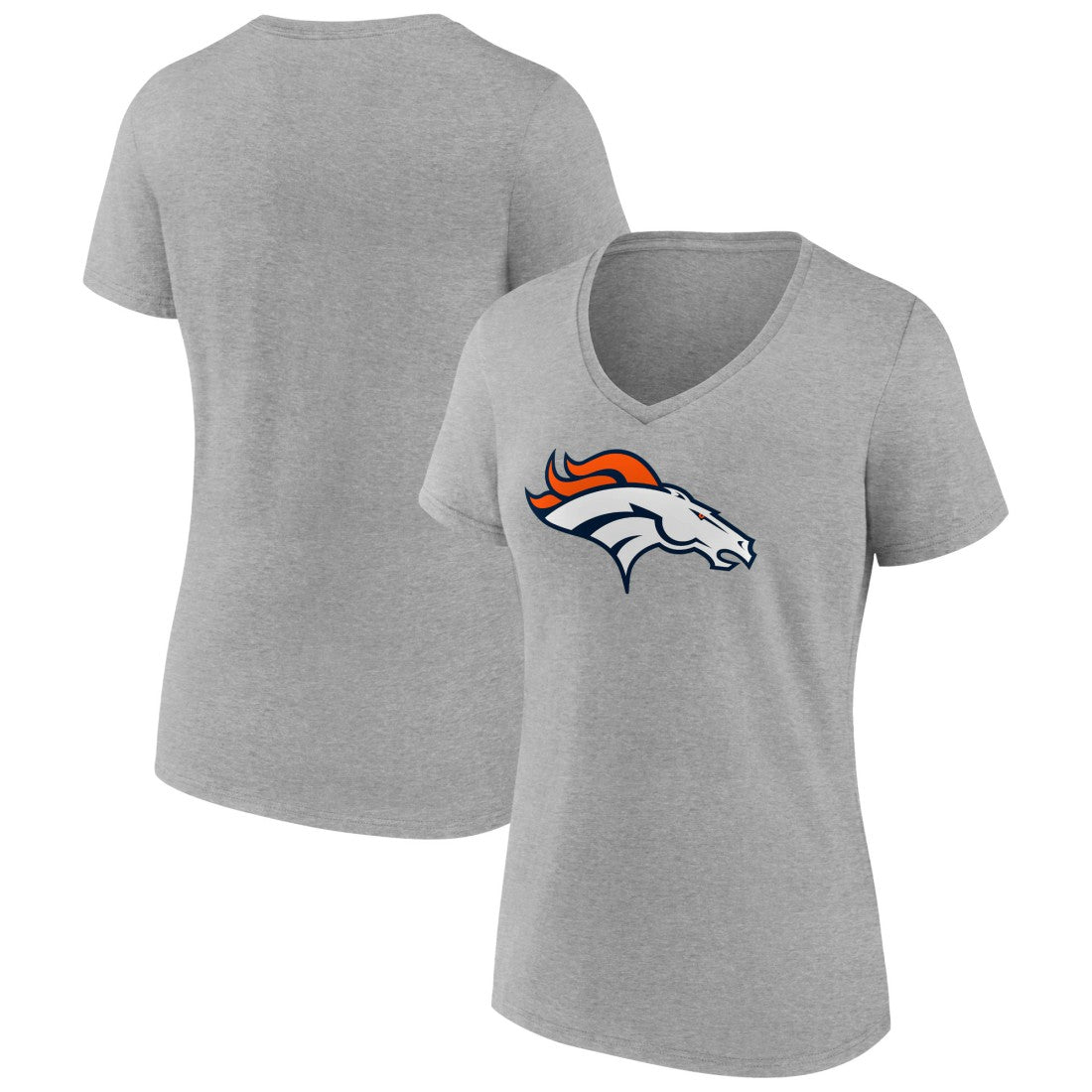 Denver Broncos Women's Primary Team Logo V-Neck T-Shirt - Heather Gray - NFL