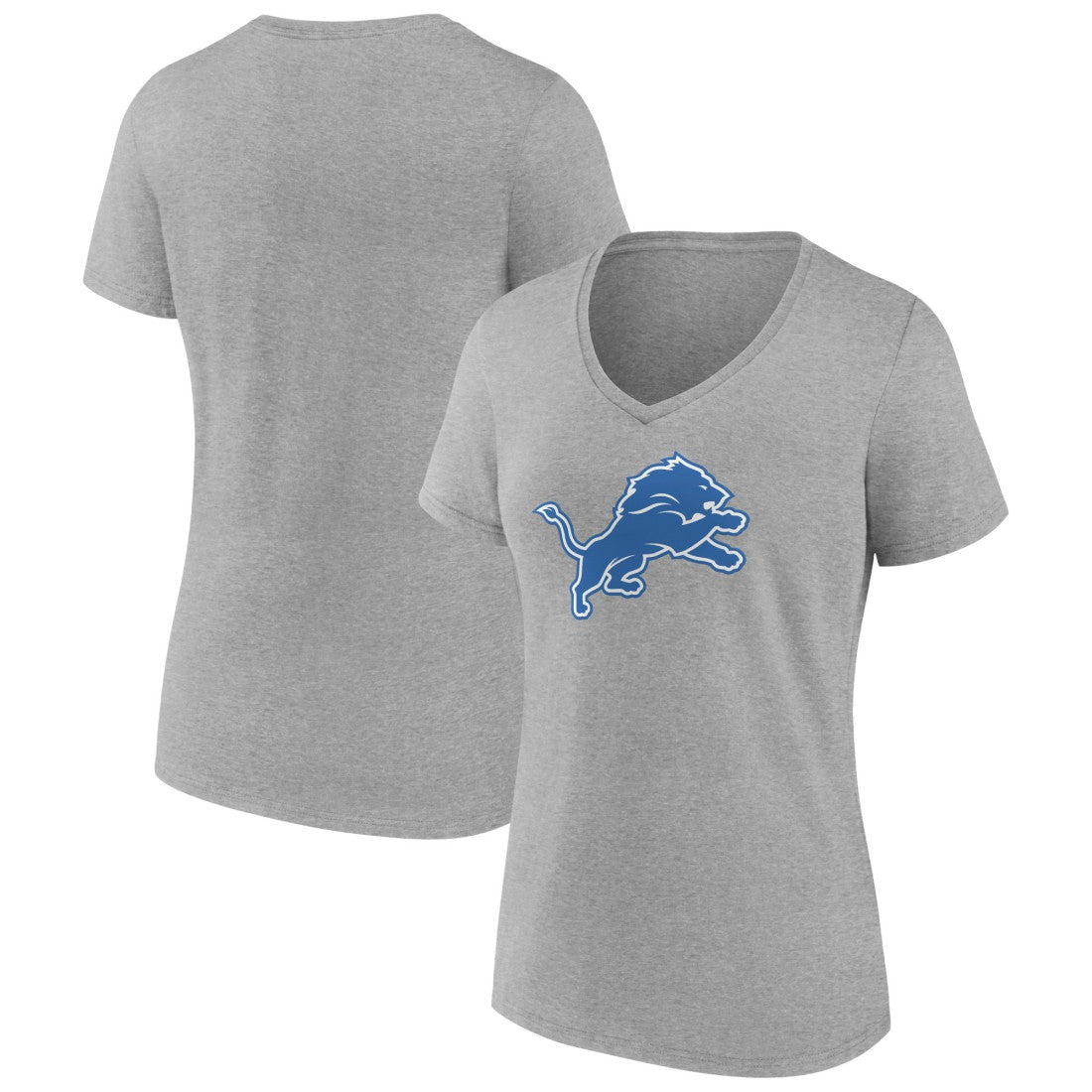 Detroit Lions Women's Primary Team Logo V-Neck T-Shirt - Heather Gray - NFL