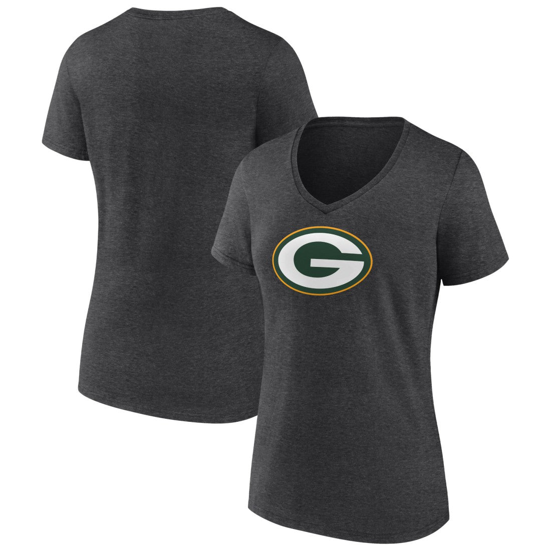 Green Bay Packers Women's Primary Team Logo V-Neck T-Shirt - Charcoal - NFL