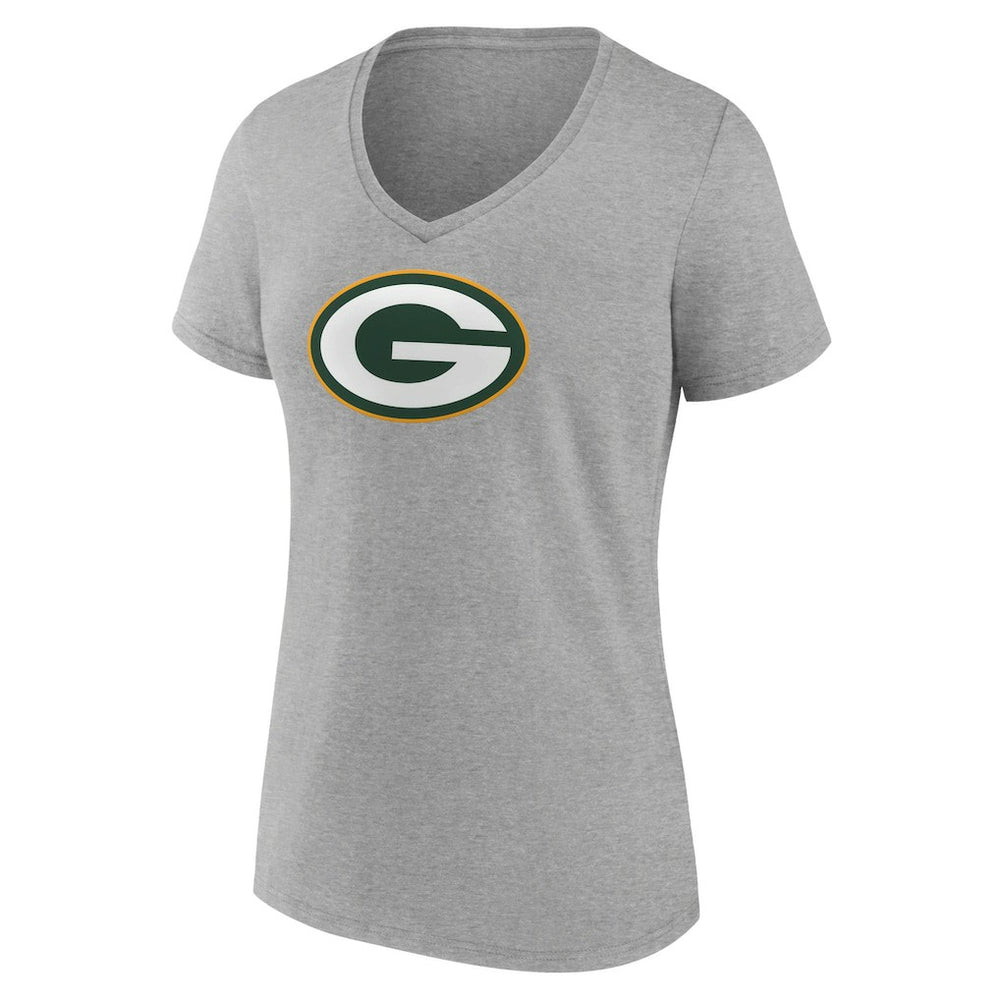 Green Bay Packers Women's Primary Team Logo V-Neck T-Shirt - Heather Gray - NFL