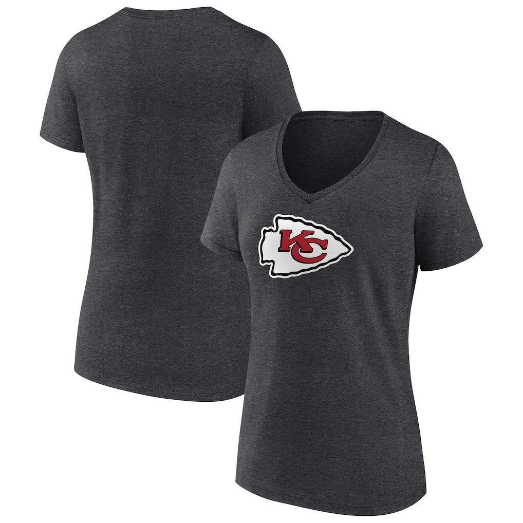 Kansas City Chiefs Women's Primary Team Logo V-Neck T-Shirt - Charcoal - NFL