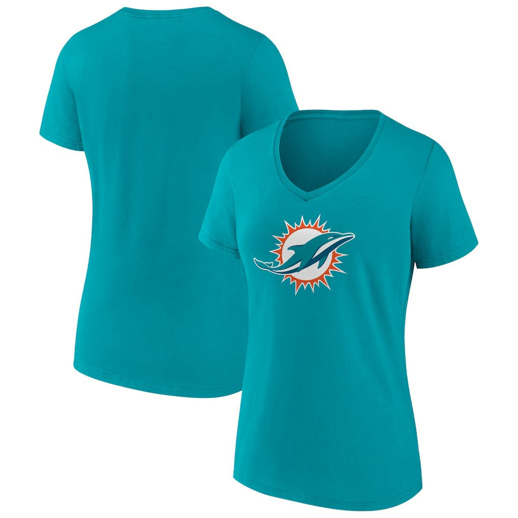 Miami Dolphins Women's Primary Team Logo V-Neck T-Shirt - Aqua - NFL
