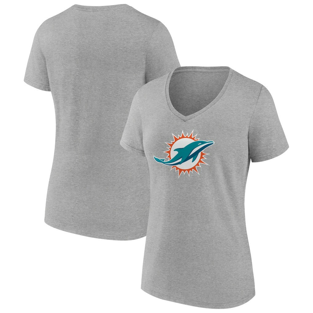 Miami Dolphins Women's Primary Team Logo V-Neck T-Shirt - Heather Gray - NFL
