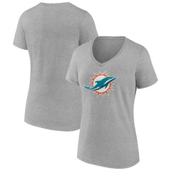 Miami Dolphins Women's Primary Team Logo V-Neck T-Shirt - Heather Gray - NFL