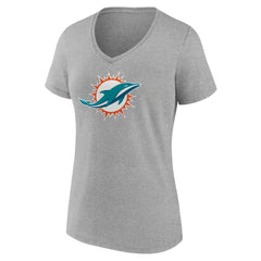 Miami Dolphins Women's Primary Team Logo V-Neck T-Shirt - Heather Gray - NFL