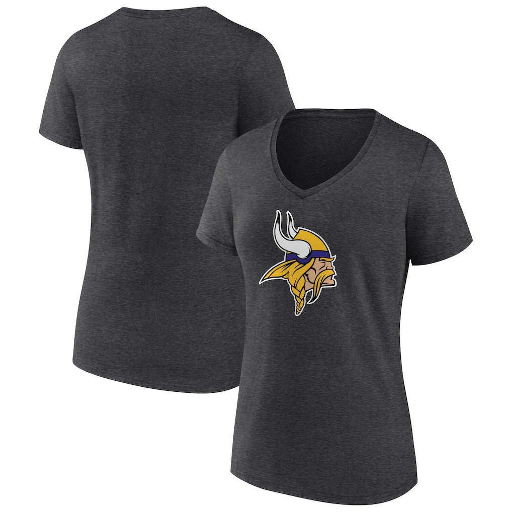 Minnesota Vikings Women's Primary Team Logo V-Neck T-Shirt - Charcoal - NFL