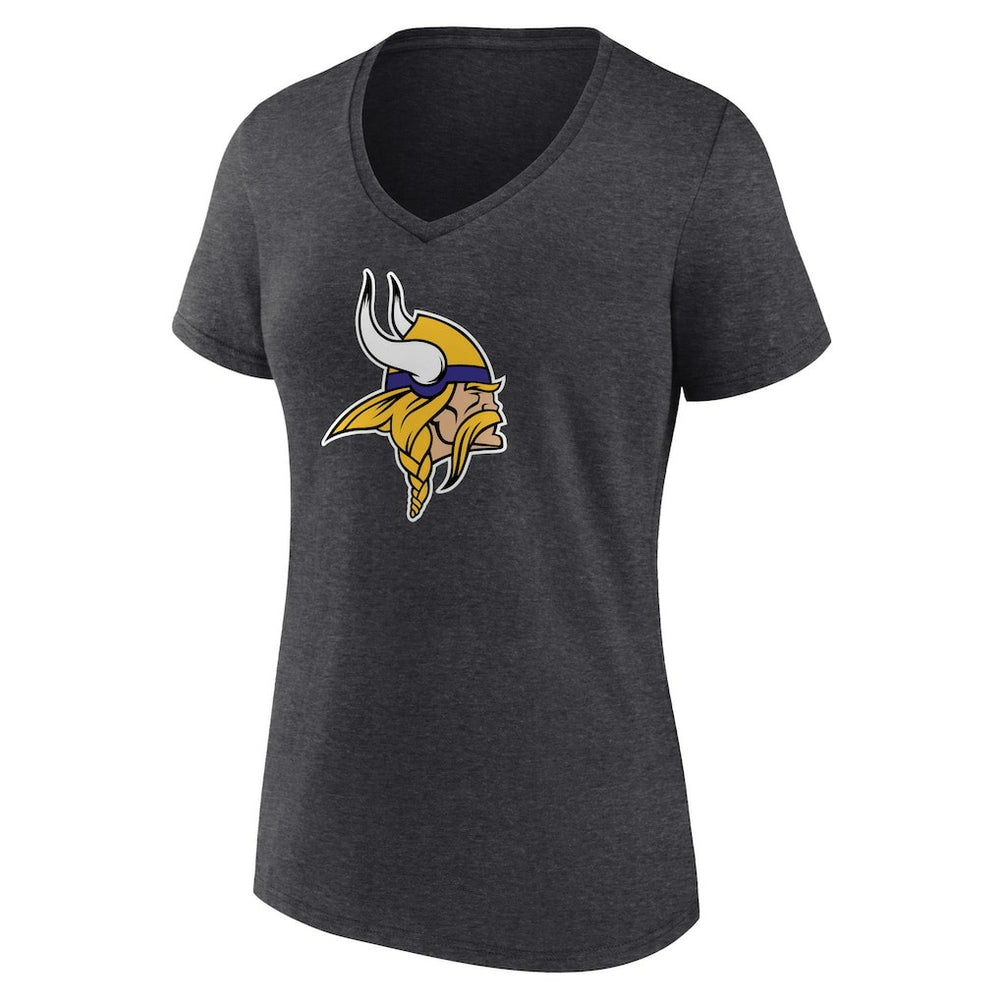 Minnesota Vikings Women's Primary Team Logo V-Neck T-Shirt - Charcoal - NFL