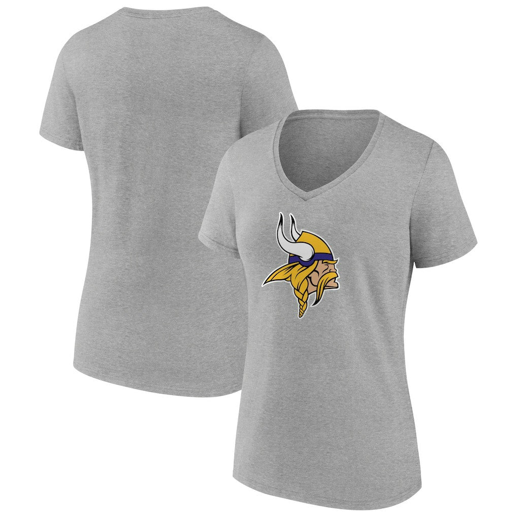 Minnesota Vikings Women's Primary Team Logo V-Neck T-Shirt - Heather Gray - NFL