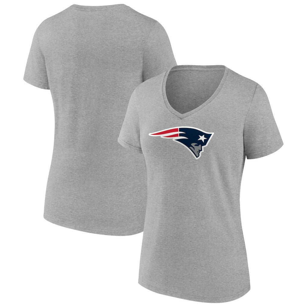 New England Patriots Women's Primary Team Logo V-Neck T-Shirt - Heather Gray - NFL