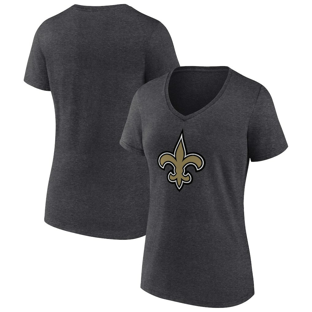 New Orleans Saints Women's Primary Team Logo V-Neck T-Shirt - Charcoal - NFL