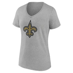 New Orleans Saints Women's Primary Team Logo V-Neck T-Shirt - Heather Gray - NFL