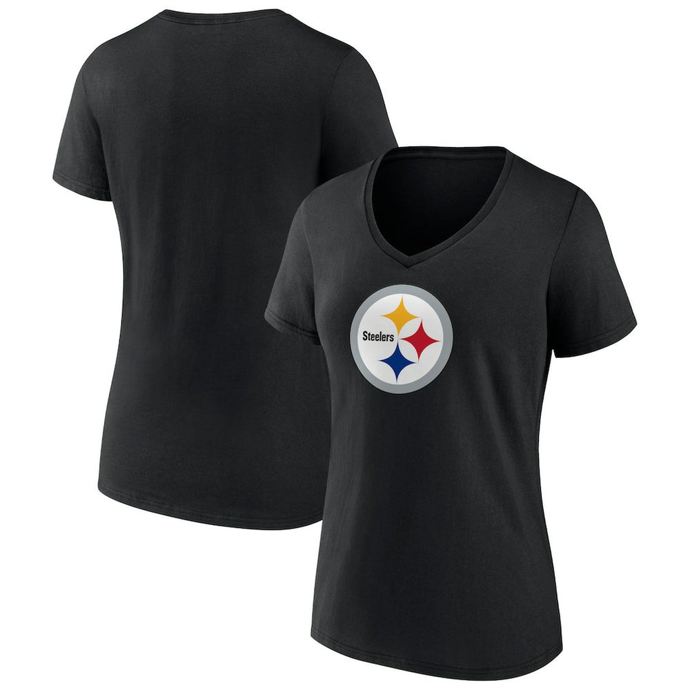 Pittsburgh Steelers Women's Primary Team Logo V-Neck T-Shirt - Black - NFL