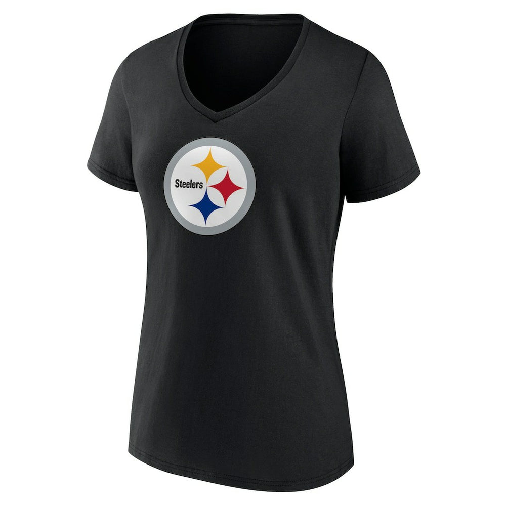 Pittsburgh Steelers Women's Primary Team Logo V-Neck T-Shirt - Black - NFL