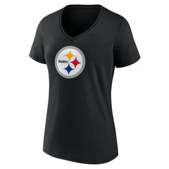 Pittsburgh Steelers Women's Primary Team Logo V-Neck T-Shirt - Black - NFL