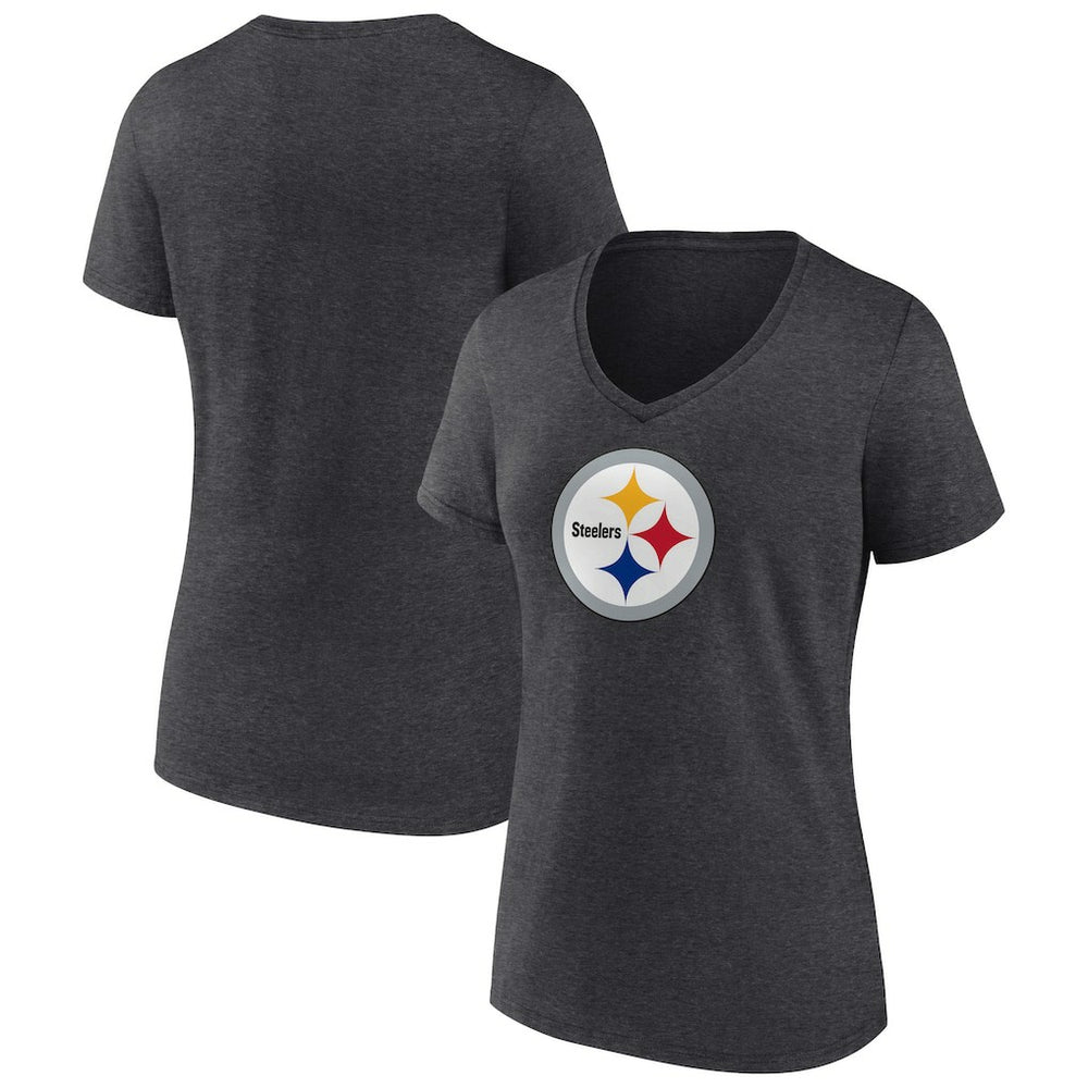 Pittsburgh Steelers Women's Primary Team Logo V-Neck T-Shirt - Charcoal - NFL