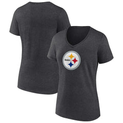 Pittsburgh Steelers Women's Primary Team Logo V-Neck T-Shirt - Charcoal - NFL