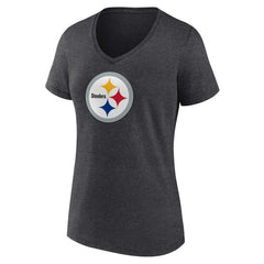 Pittsburgh Steelers Women's Primary Team Logo V-Neck T-Shirt - Charcoal - NFL