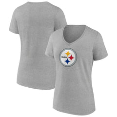 Pittsburgh Steelers Women's Primary Team Logo V-Neck T-Shirt - Heather Gray - NFL