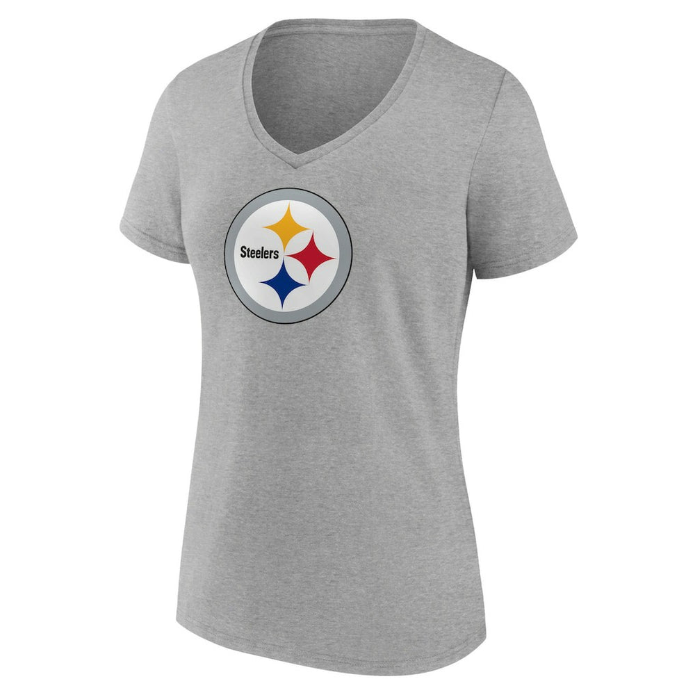 Pittsburgh Steelers Women's Primary Team Logo V-Neck T-Shirt - Heather Gray - NFL