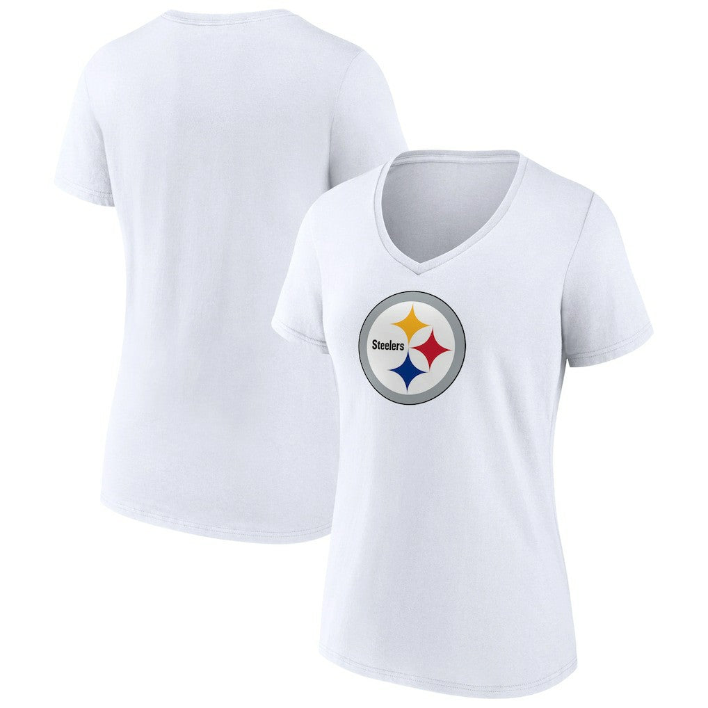 Pittsburgh Steelers Women's Primary Team Logo V-Neck T-Shirt - White - NFL