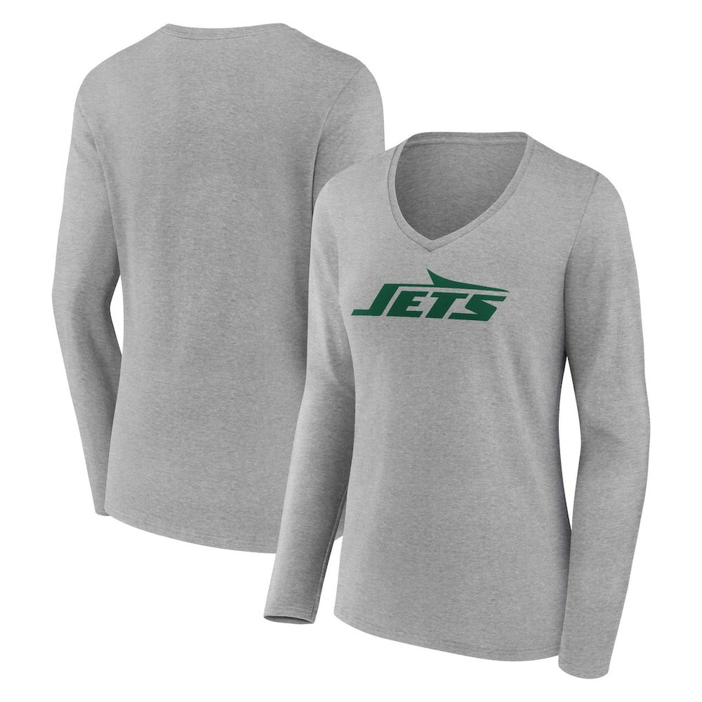 New York Jets Women's Primary Logo Long Sleeve V-Neck T-Shirt - Gray - NFL