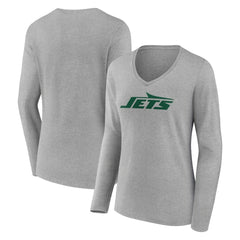 New York Jets Women's Primary Logo Long Sleeve V-Neck T-Shirt - Gray - NFL