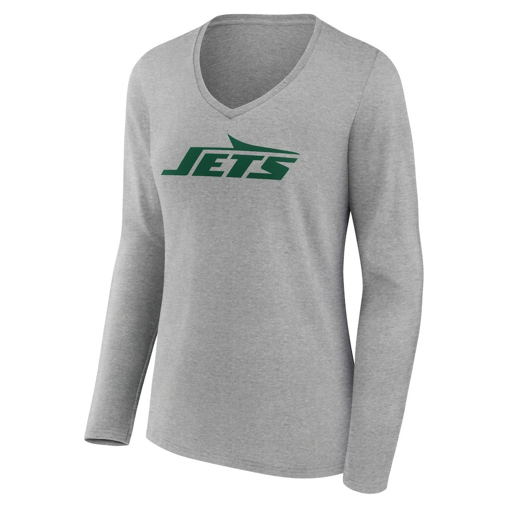 New York Jets Women's Primary Logo Long Sleeve V-Neck T-Shirt - Gray - NFL
