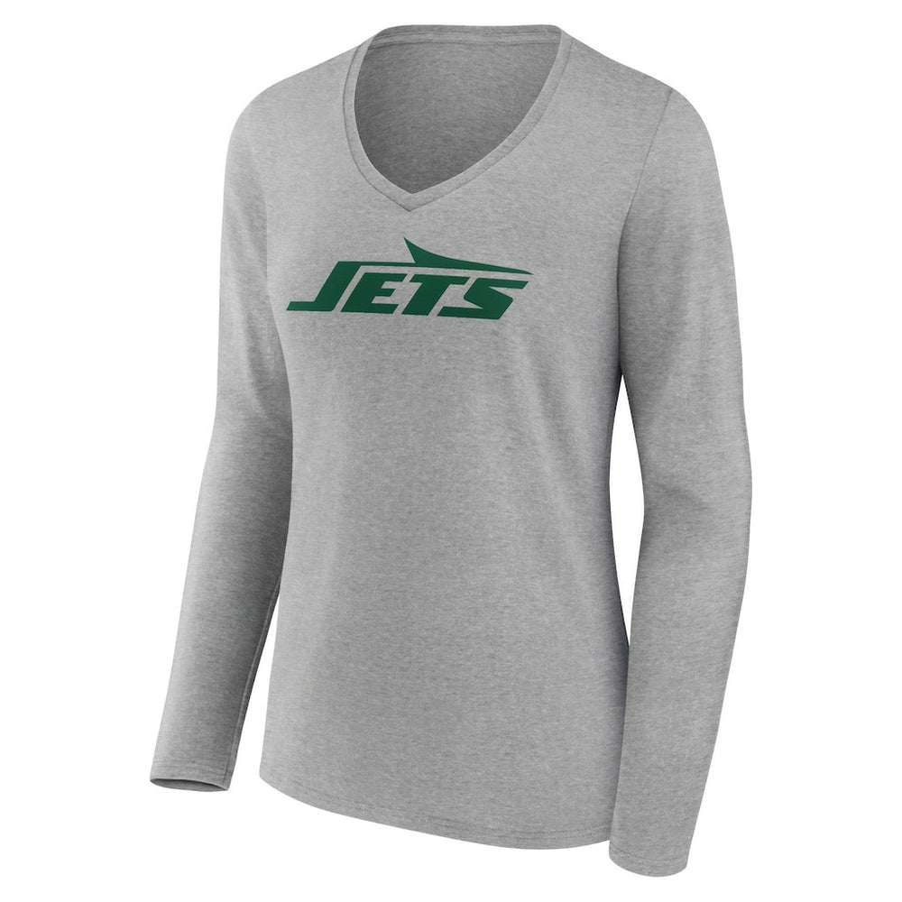 New York Jets Women's Primary Logo Long Sleeve V-Neck T-Shirt - Gray - NFL
