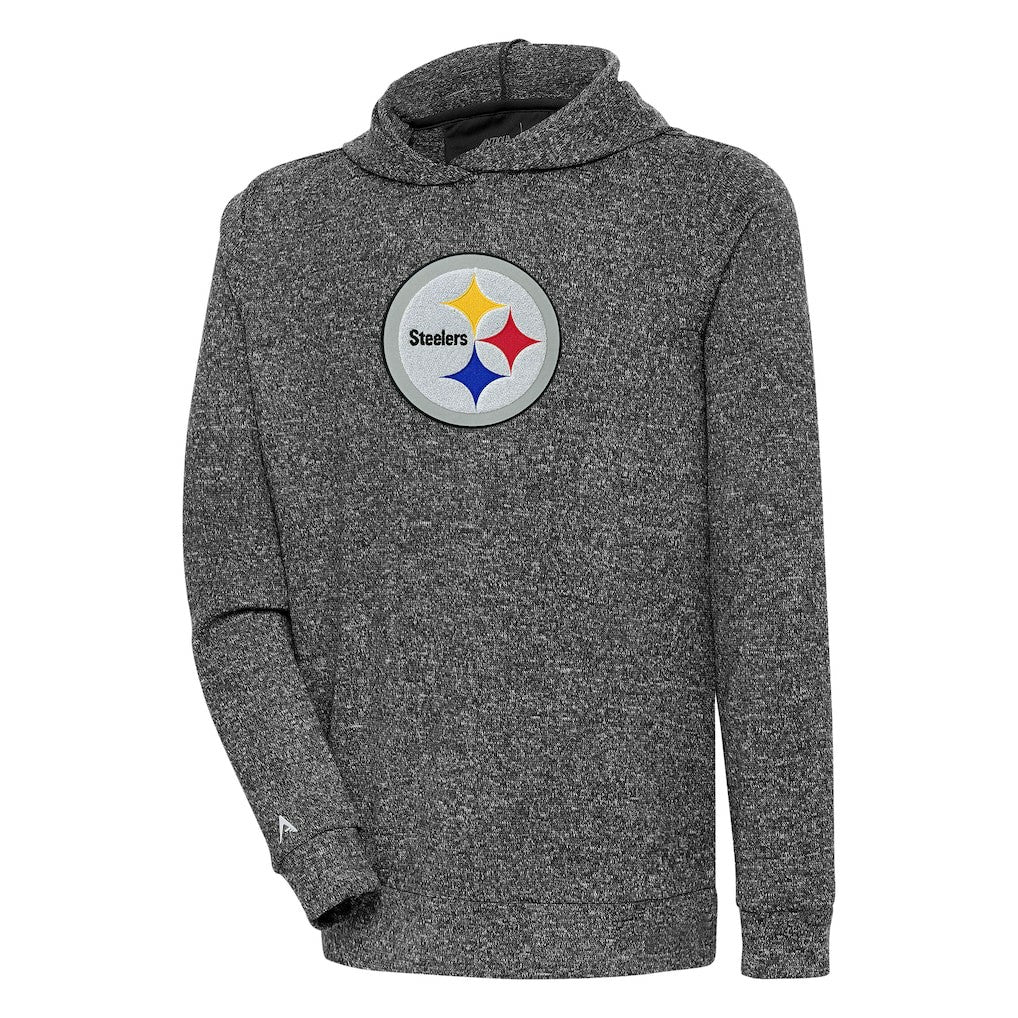Pittsburgh Steelers Antigua Absolute Chenille Pullover Hoodie - Heathered Black - NFL