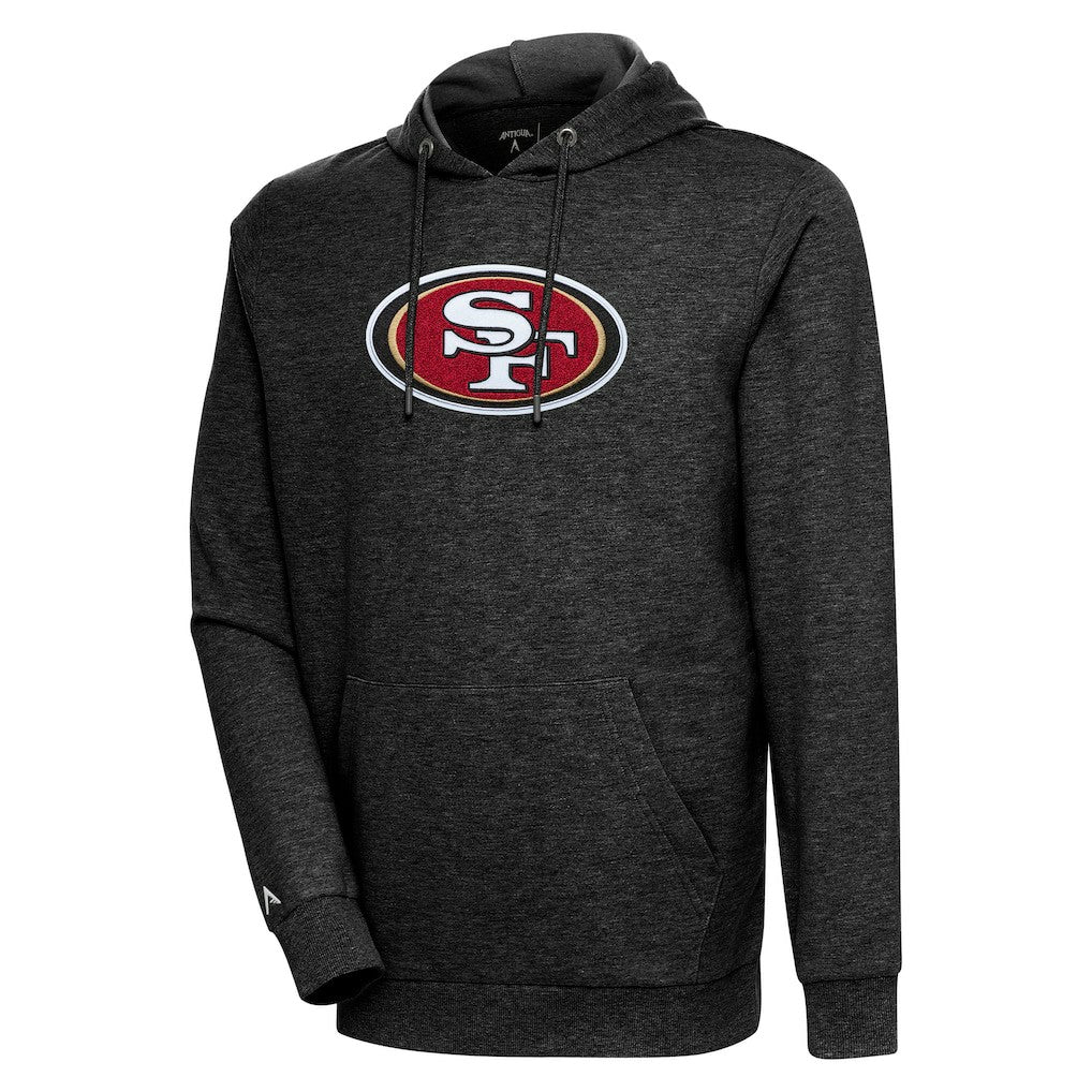 San Francisco 49ers Antigua Action Chenille Pullover Hoodie - Heathered Black - NFL