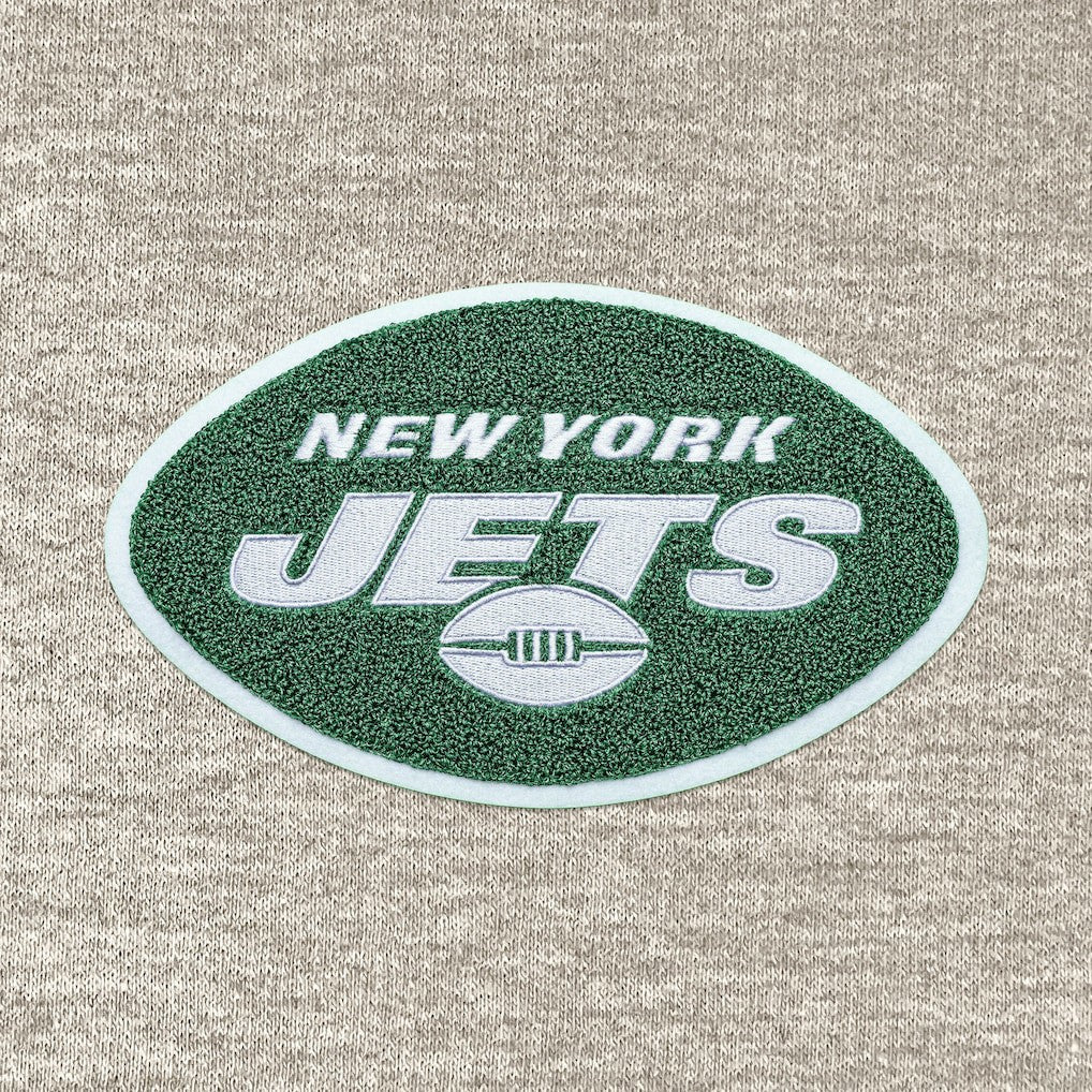 New York Jets Antigua Action Chenille Pullover Hoodie - Oatmeal - NFL