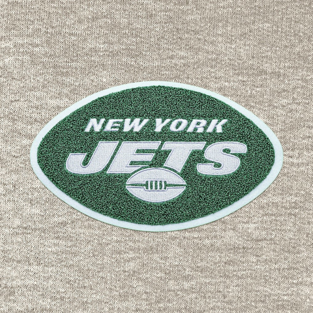 New York Jets Antigua Action Chenille Pullover Hoodie - Oatmeal - NFL