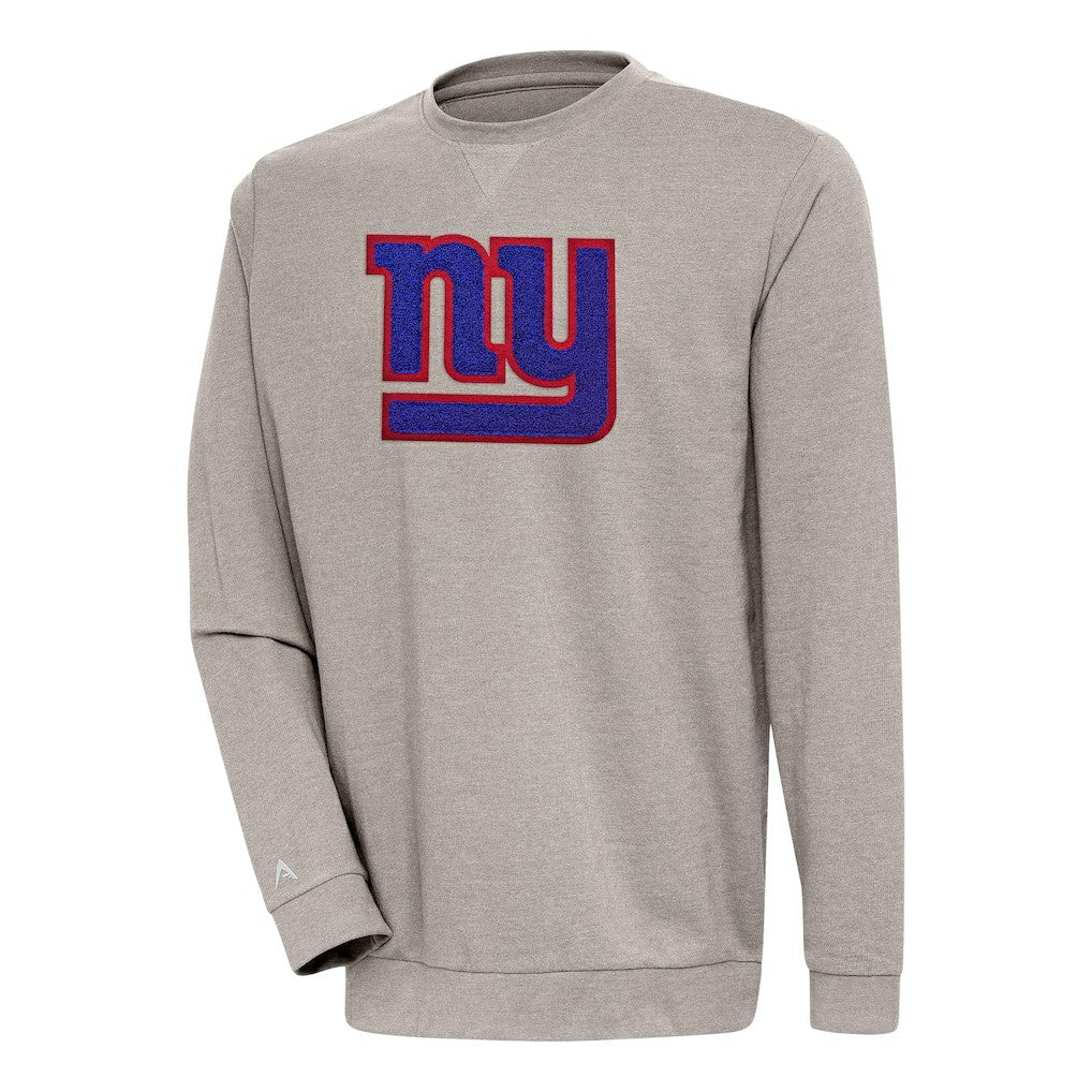 New York Giants Antigua Reward Chenille Pullover Crewneck Sweatshirt - Oatmeal - NFL