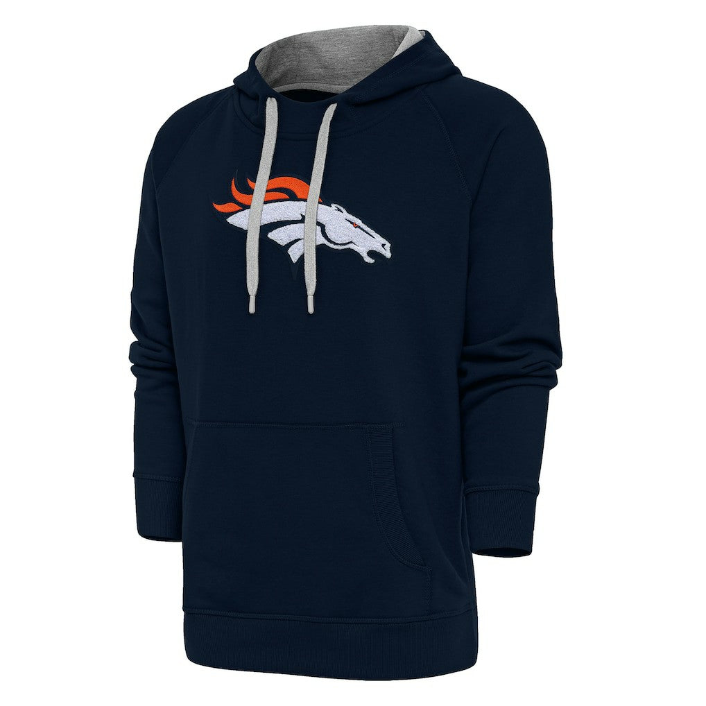 Denver Broncos Antigua Victory Chenille Pullover Hoodie - Navy - NFL