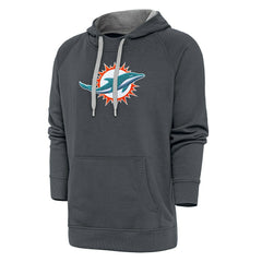Miami Dolphins Antigua Victory Chenille Pullover Hoodie - Charcoal - NFL