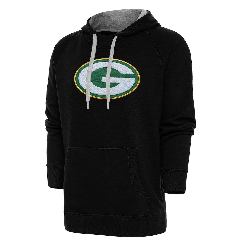 Green Bay Packers Antigua Victory Chenille Pullover Hoodie - Black - NFL