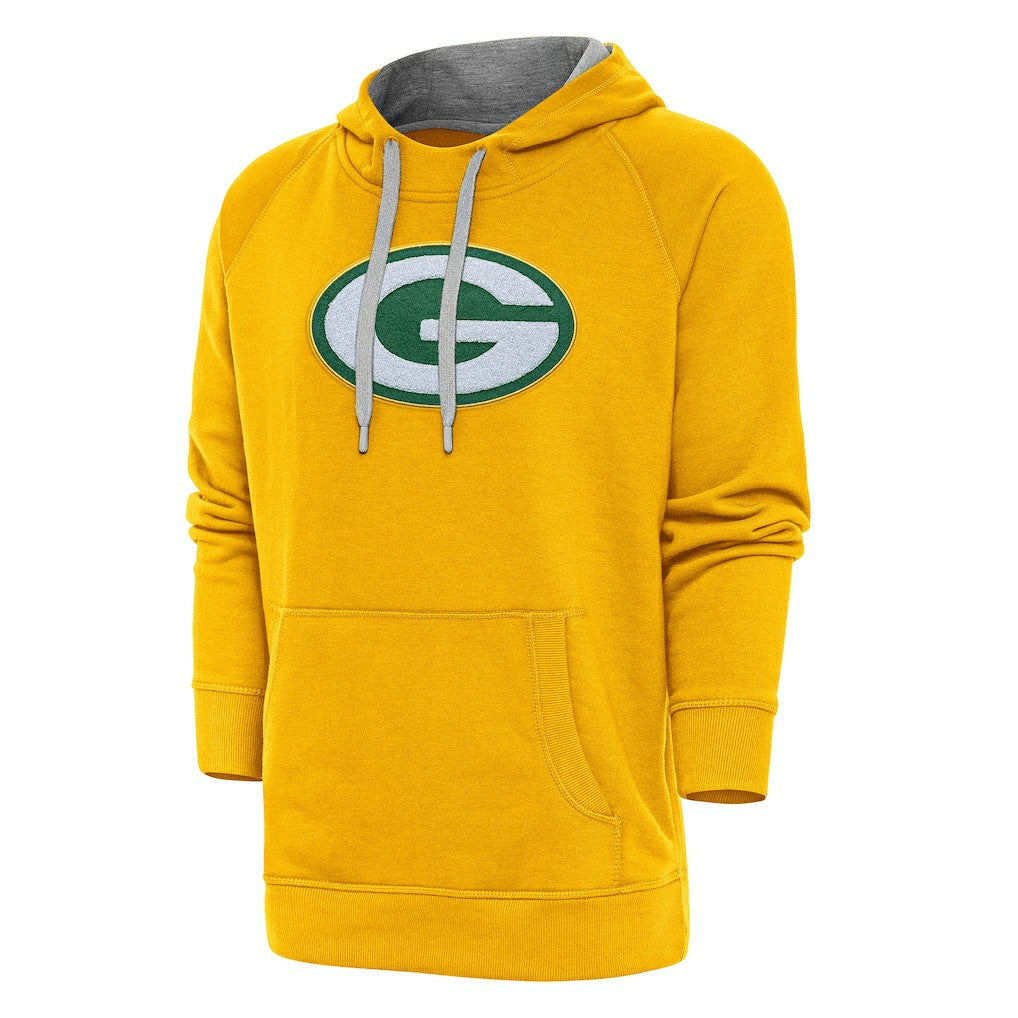 Green Bay Packers Antigua Victory Chenille Pullover Hoodie - Gold - NFL