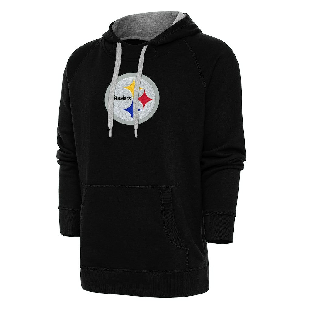 Pittsburgh Steelers Antigua Victory Chenille Pullover Hoodie - Black - NFL