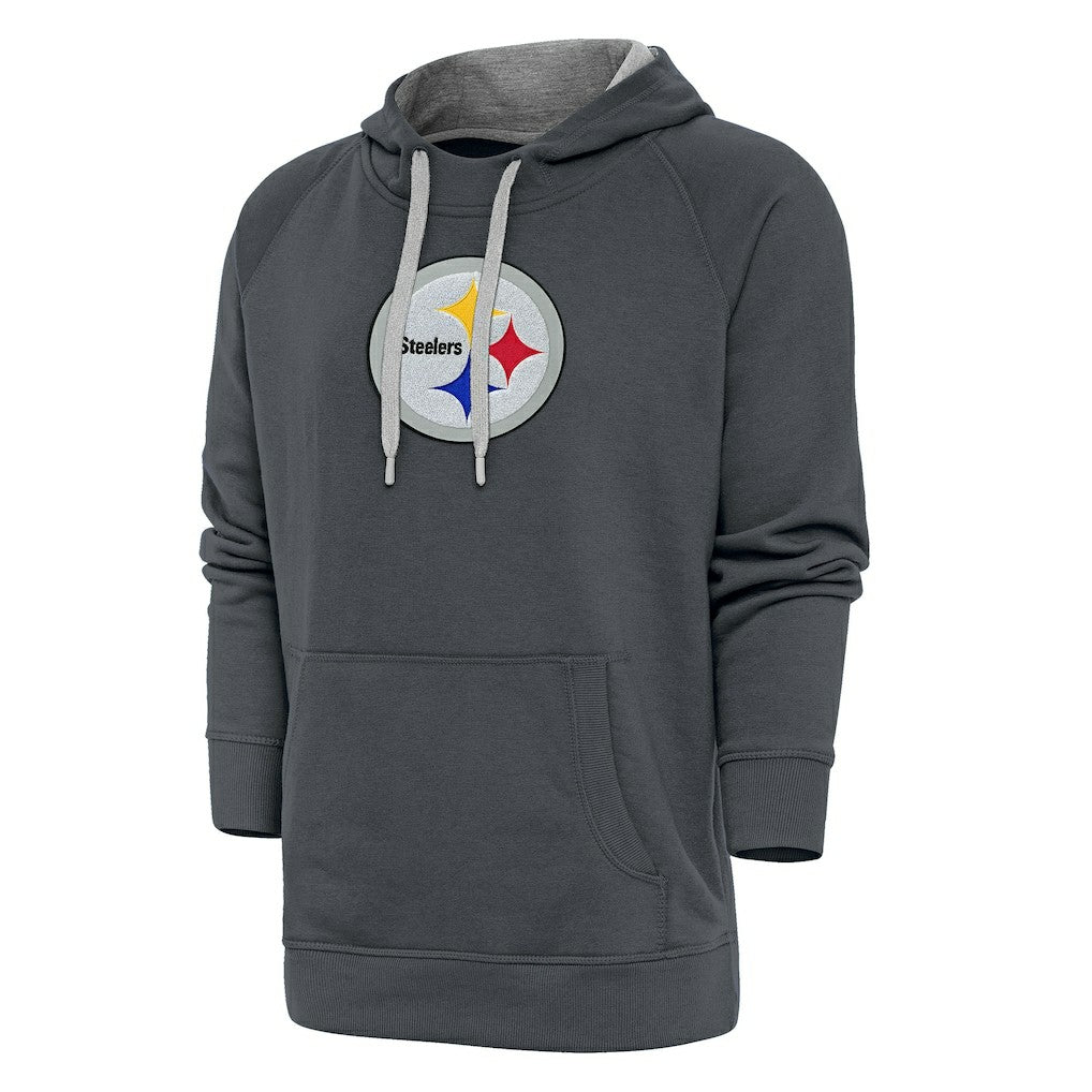 Pittsburgh Steelers Antigua Victory Chenille Pullover Hoodie - Charcoal - NFL