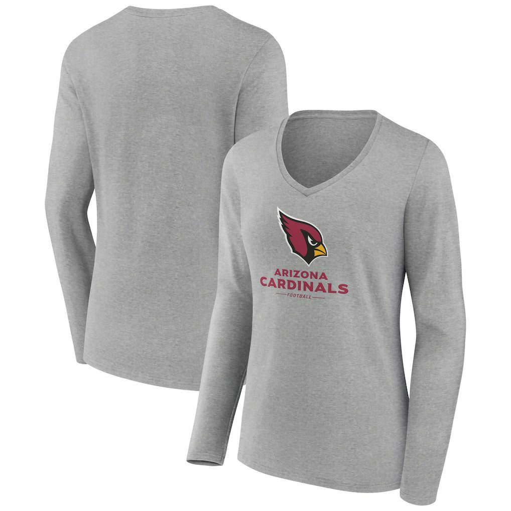 Arizona Cardinals Women's Logo Team Lockup Long Sleeve V-Neck T-Shirt - Heather Gray - NFL