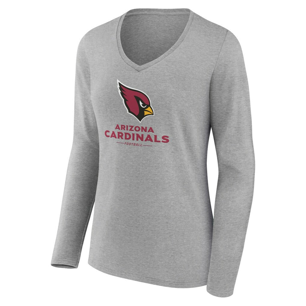Arizona Cardinals Women's Logo Team Lockup Long Sleeve V-Neck T-Shirt - Heather Gray - NFL